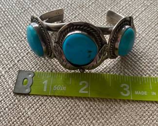 #156 - $100 - Metal & turquoise Maybe Marie Aguilar cuff -MA