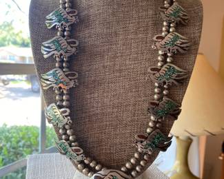 #156B = $500 - Sterling vintage squash blossom Navajo turq & coral