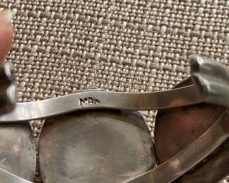 #156 - $100 - Metal & turquoise Maybe Marie Aguilar cuff -MA