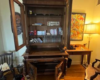 $900 Belgian walnut cabinet glass bookcase top 19th century 50W 25D 69T