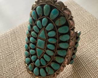 #155- $285 - Sterling Navajo signed DLW turquoise cuff