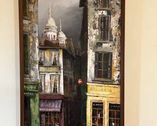 $200 Joie Besavaral oil painting of “ Montmartre” 69’s 33 x 44