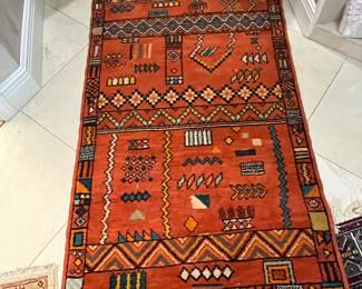 $200 Orange had woven Turkish rug 1970’s 32 X 58
