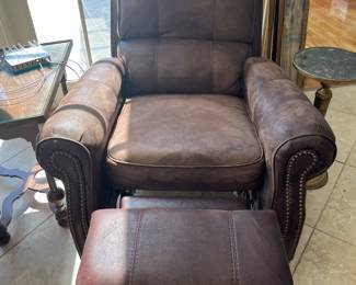 $240 Nailhead brown recliner Manuel microsuede 36W 42H 39D