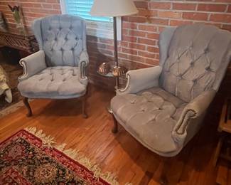 Set of 2 blue wingback chairs