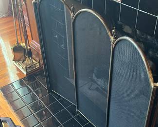 $100 Brass fireplace screen with tools 60W 34T