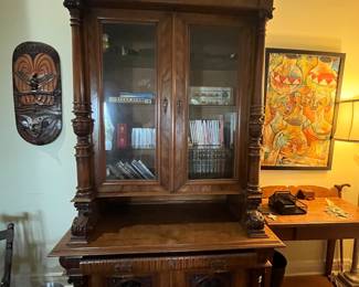 $900 Belgian walnut cabinet glass bookcase top 19th century 50W 25D 69T