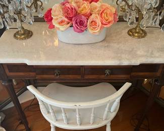 $1,250 French Louis XVI style truth mirror/vanity cream marble top - first quarter 20th century vanity 34W 15D 31T mirror 97W 73T