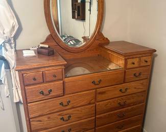 Amish Oak Dresser with Oval Mirror