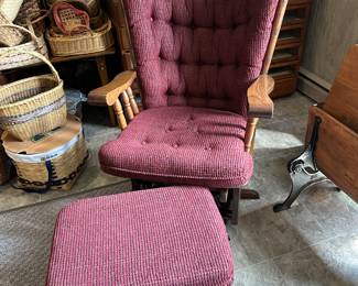 Solid Oak Swivel Glider w/ Glider Ottoman