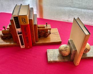 Solid Oak Wood Book Ends, Mid Century Book Ends