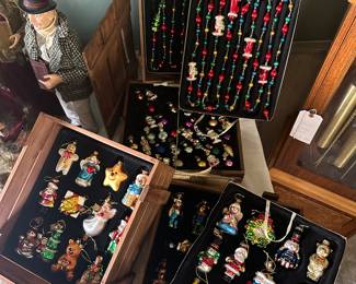 Vintage Thomas Poconni Christmas Ornaments w/ Wood Crates