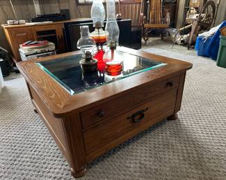 Large Solid Wood Coffee Table w/ Display Glass Top