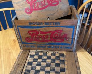 Vintage Pepsi Cola Crate w/ Checkers Lid