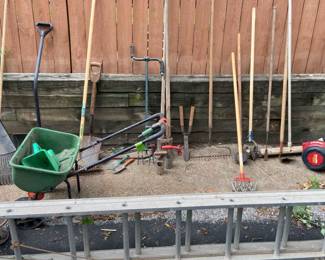 Garden Hand Tools, Power Tools, Ladder, Spreader, Wheel Borrow 