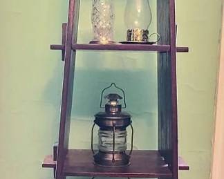 Wood Bookcase Shelving including 6 Candle Holders Lanterns