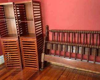 Vintage Wood Spindle Headboard and Footboard , Cabinets shelves 