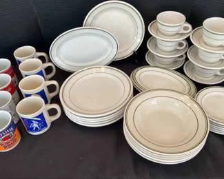 Campbell Soup Morton Salt Coffee Cups, White  Green Place Setting Set 