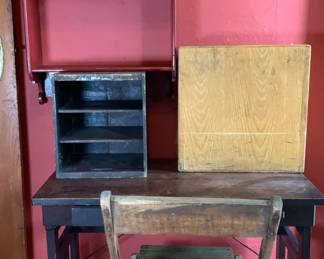 Vintage Wood Desk Chair, Wood Hanging Shelf , Wood Shelves On Top Of Desk, Rectangle Open Wood Box