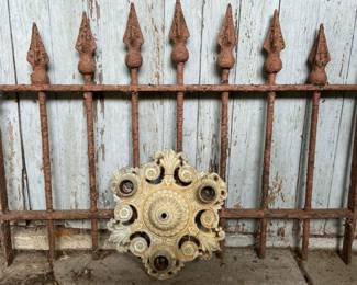 Antique Wrought Iron Garden Fence, Metal Ceiling Light Medallion 