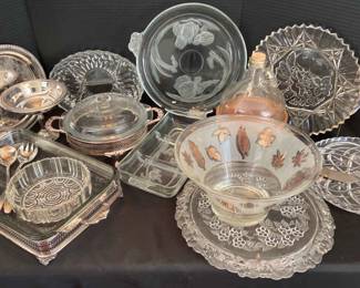 Assorted Glass and Silver Plated Serving Dishes 