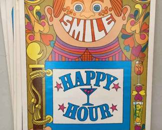 Vintage 70s Southern Comfort Posters with Magnetic Wooden Holders, 5 Quantity