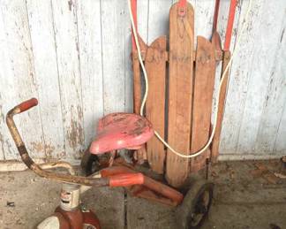 AMF Junior Tricycle, Metal and Wood Sled