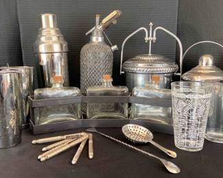  Vintage Sparklets Wire Mesh Seltzer Bottle, Decanters, Stainless Buckets, Shakers And Accessories 