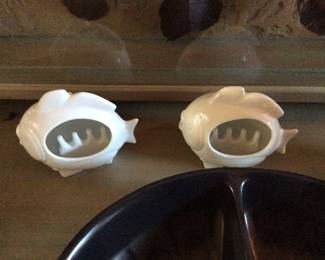 Vintage Otagiri OMC which ceramic Pufferfish Ashtrays