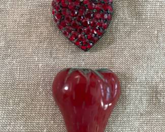 Modern heart, Bakelite strawberry pin