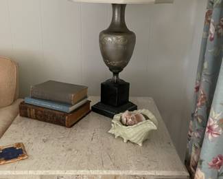Square metal and marble top coffee table with two matching side tables