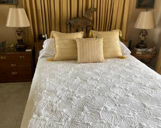 Beautiful campaign style bedroom suite by Thomasville.  Buy the whole set of a single piece.  Queen need with storage and lighting in headboard