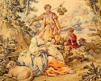 Aubusson French antique textile : note from Jamie: the colors of this example are in a unique state of preservation. Vibrant. 