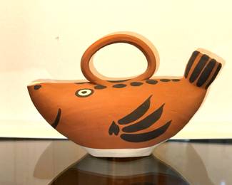 Rare Pablo Picasso Terracotta Pottery Pitcher “Pichet Poisson”  Signed Madoura Edition purchased from Pace Gallery, Columbus, Ohio
Circa 1952