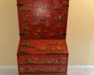 Baker Chinoiserie Chest Hutch in Red