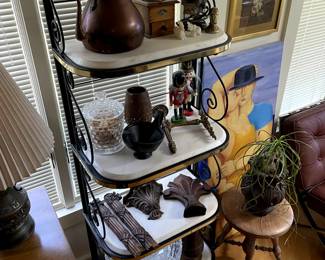 Bakers rack and misc