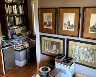 Books, art, slide projector and slides