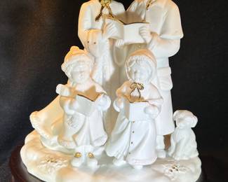 Porcelain Christmas Carolers on Musical Wooden Base