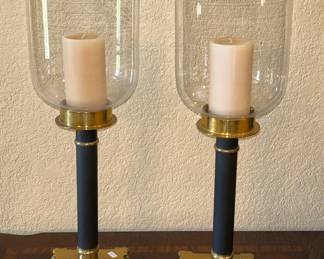 Pair Brass Candle Holders with Hurricanes 