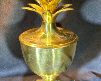 Mid-Century Shiny Brass Pineapple Container Urn with Lid