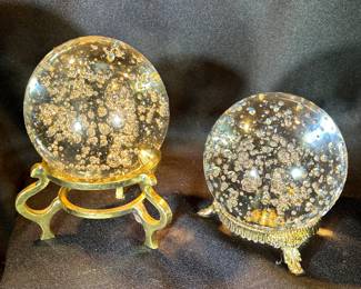 Decorative Bubble Glass Crystal Balls w/ Brass Stands