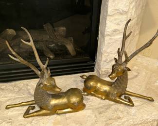 Mid Century Large Brass Stag Sculptures