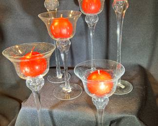 Clear Stemmed Glass Candle Holders