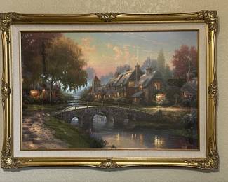 “Cobblestone Bridge” 
by Thomas Kincade 
43 in x 35 in  (Framed)
Signed  