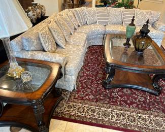 Heavy Wood and Glass Coffee Table with Two Matching End Tables and a Sofa Table