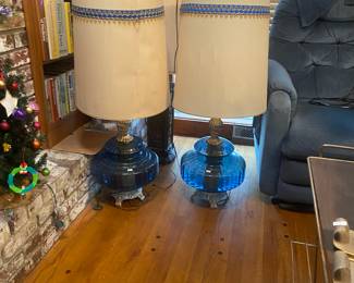   Blue Glass lamps - quite unique and pretty