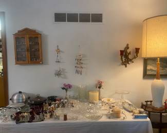 Hanging cabinet, wind chimes, silverware, salt and pepper shakers