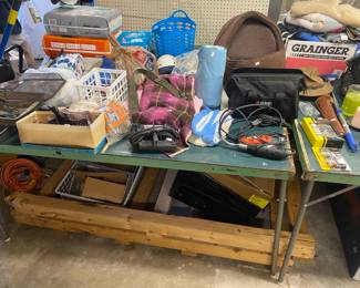 garage stuff- dremel etching tool, pet bed….