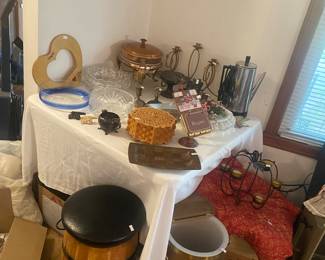 2 stool coolers, misc dishes, curtains….
