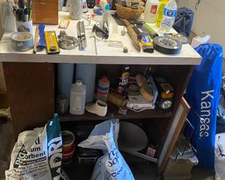 concrete cleaner, salt, yard chairs, etc….